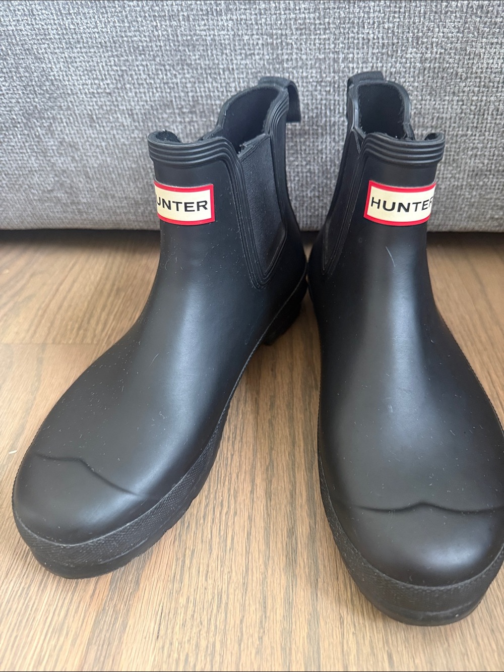 Hunter Black Chelsea Rain Boots with Red Logo Trim